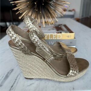 Ann Taylor Silver Gold old Espadrille Wedge Sandals size 6